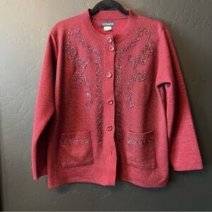 T C Fashion women long sleeve sweater Size: L Color:Burgundy